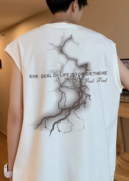 French White Print Oversized Cotton Men&