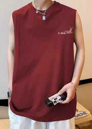 French White Print Oversized Cotton Men's Tanks Sleeveless