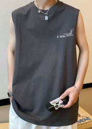 French White Print Oversized Cotton Men's Tanks Sleeveless