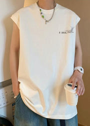 French White Print Oversized Cotton Men's Tanks Sleeveless