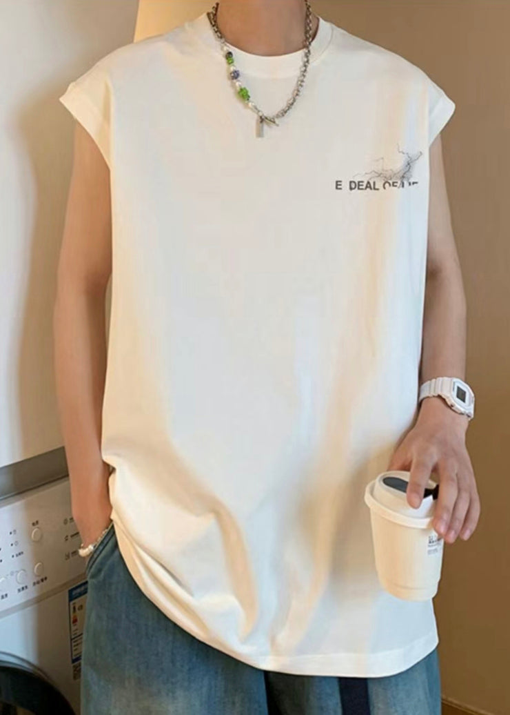 French White Print Oversized Cotton Men&
