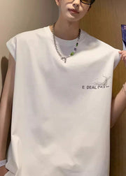 French White Print Oversized Cotton Men's Tanks Sleeveless