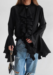 French White Ruffled Patchwork Chiffon Shirts Top Fall