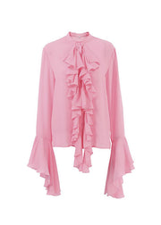 French White Ruffled Patchwork Chiffon Shirts Top Fall