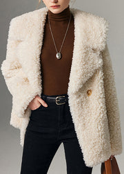 French White Sailor Collar Button Cozy Faux Fur Coats Winter