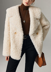 French White Sailor Collar Button Cozy Faux Fur Coats Winter