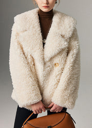 French White Sailor Collar Button Cozy Faux Fur Coats Winter