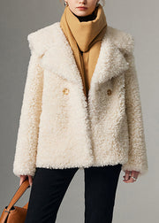 French White Sailor Collar Button Cozy Faux Fur Coats Winter