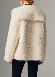 French White Sailor Collar Button Cozy Faux Fur Coats Winter