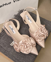 French White Satin Sandals Splicing Floral Pointed Toe