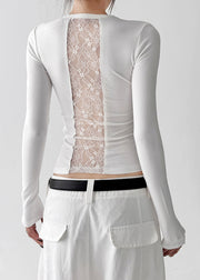 French White Silm Patchwork Lace Blouses Fall
