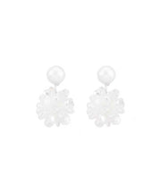 French White Sterling Silver Pearl Resin Floral Stud Earrings
