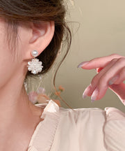 French White Sterling Silver Pearl Resin Hydrangea Stud Earrings