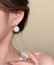 French White Sterling Silver Pearl Resin Hydrangea Stud Earrings