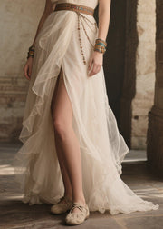 French White Tasseled Exra Large Hem Tulle Tunic Party Dress Summer