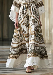 French White Tie Waist Print Exra Large Hem Party Dresses Summer