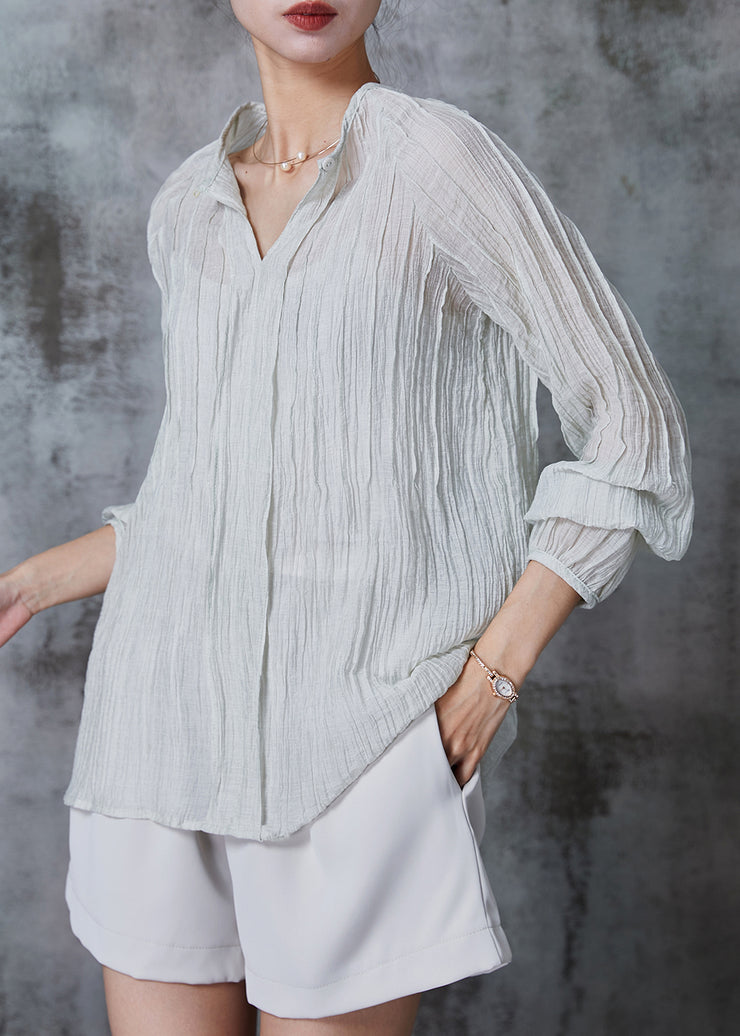 French White V Neck Wrinkled Cotton Two Pieces Set Summer