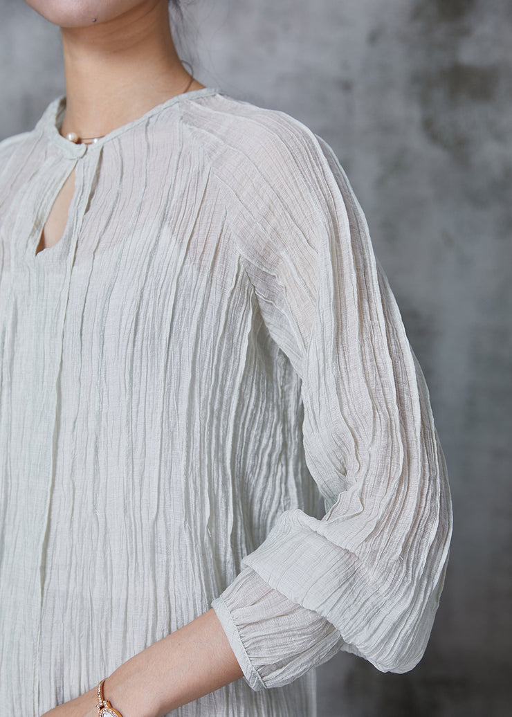 French White V Neck Wrinkled Cotton Two Pieces Set Summer