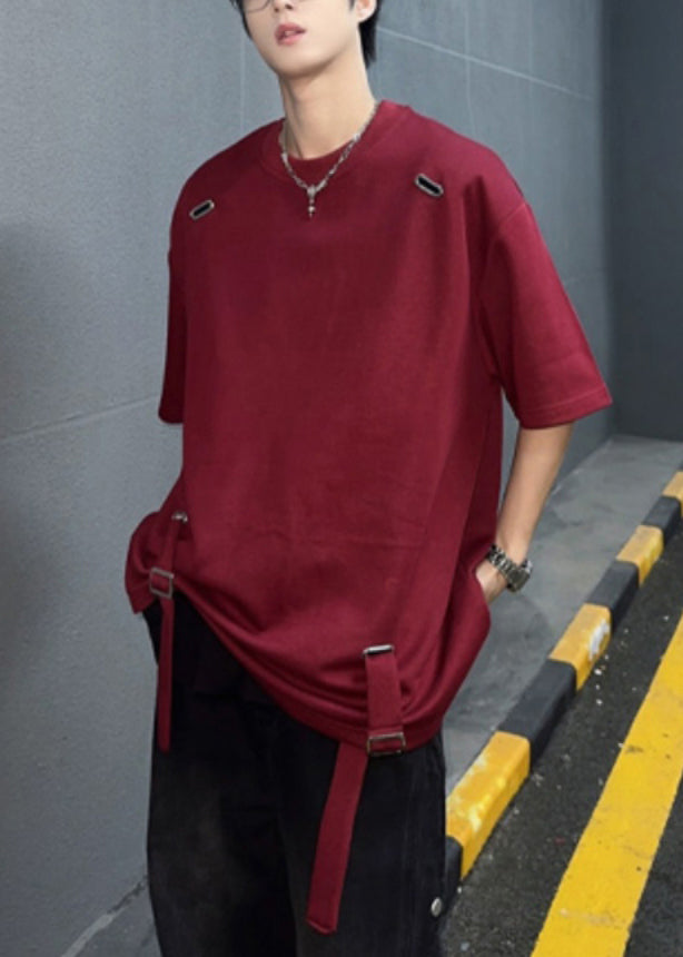 French Wine Red Original Design Solid Cotton Mens T Shirts Summer