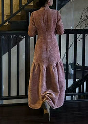 French Wrinkled Patchwork Cotton Long Dress Flare Sleeve