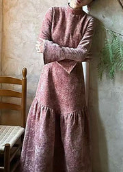 French Wrinkled Patchwork Cotton Long Dress Flare Sleeve