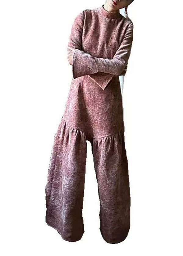 French Wrinkled Patchwork Cotton Long Dress Flare Sleeve