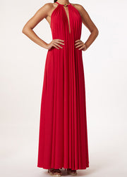 French Yellow Halter Wrinkled Silk Long Dresses Sleeveless