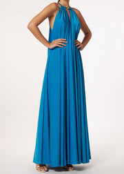 French Yellow Halter Wrinkled Silk Long Dresses Sleeveless