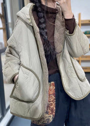 French Yellow Hooded Pockets Fleece Wool Lined Coat Winter