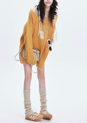 French Yellow Oversized Warm Knit Sweater Tops Winter