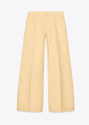 French Yellow Peter Pan Collar Tops And Pants Cotton Two Pieces Set Summer
