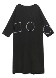 French black tunics for women o neck pockets A Line Dress - SooLinen
