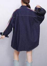 Fun Filled Blue Smiley Striped Denim Coats Fall