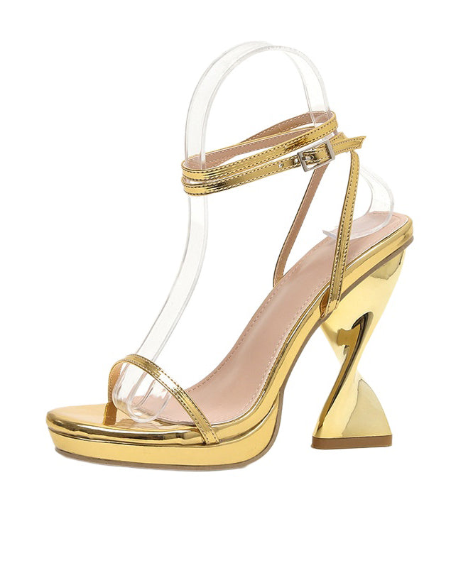 Gold High Heel Faux Leather Fashion Splicing Sandals