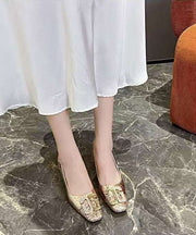 Gold Zircon Splicing Chic Chunky High Heels Square Toe