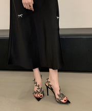 Gold Zircon Splicing Stiletto Sandals Peep Toe Pointed Toe