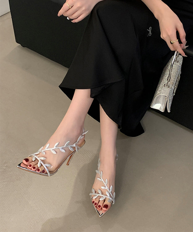 Gold Zircon Splicing Stiletto Sandals Peep Toe Pointed Toe