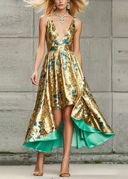Golden Jacquard Cami Dresses Asymmetrical Exra Large Hem Summer