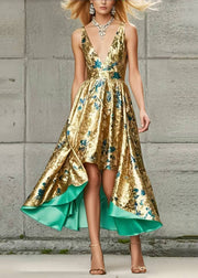 Golden Jacquard Cami Dresses Asymmetrical Exra Large Hem Summer