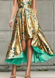 Golden Jacquard Cami Dresses Asymmetrical Exra Large Hem Summer