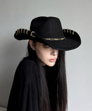 Gothic Style Black Chain Edge Suede Cowboy Hat