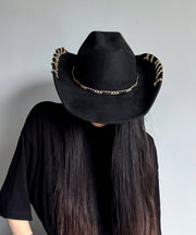 Gothic Style Black Chain Edge Suede Cowboy Hat