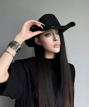 Gothic Style Black Chain Edge Suede Cowboy Hat