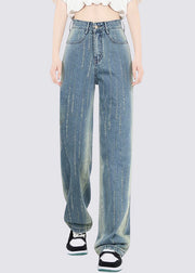 Gradient Color Blue Pockets Patchwork High Waist Straight Jeans