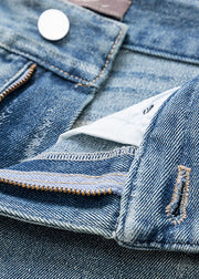 Gradient Color Blue Pockets Patchwork High Waist Straight Jeans