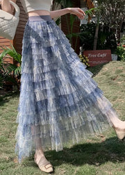 Gradient Color Blue Tie Dye Tulle Maxi Cake Skirt Summer