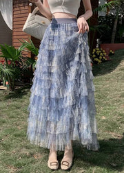 Gradient Color Blue Tie Dye Tulle Maxi Cake Skirt Summer