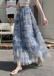 Gradient Color Blue Tie Dye Tulle Maxi Cake Skirt Summer