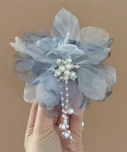 Gradient Color Blue Tulle Pearl Floral Tassel Hairpin