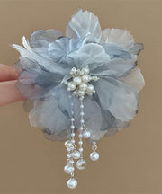 Gradient Color Blue Tulle Pearl Floral Tassel Hairpin